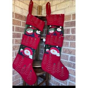 Very Tall 33" Handwoven Christmas Stockings With Pockets Holiday Fireplace Decor